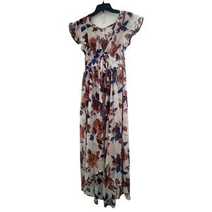 Truth‎ Floral Duster Kimono Cover-up M Sheer Hi-Low High Waist 3 Buttons Resort